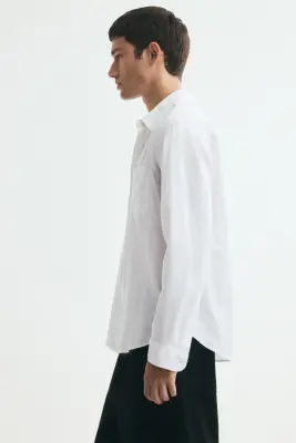 Chemise Relaxed Fit en lin mélangé - Blanc — photo 4