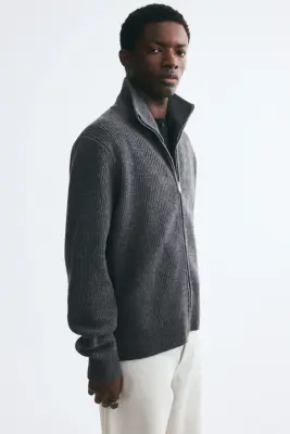 Gilet zippé Regular Fit en laine - Gris foncé — photo 3