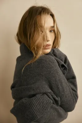 Pull façon polo en maille torsadée - Gris foncé chiné — photo 3