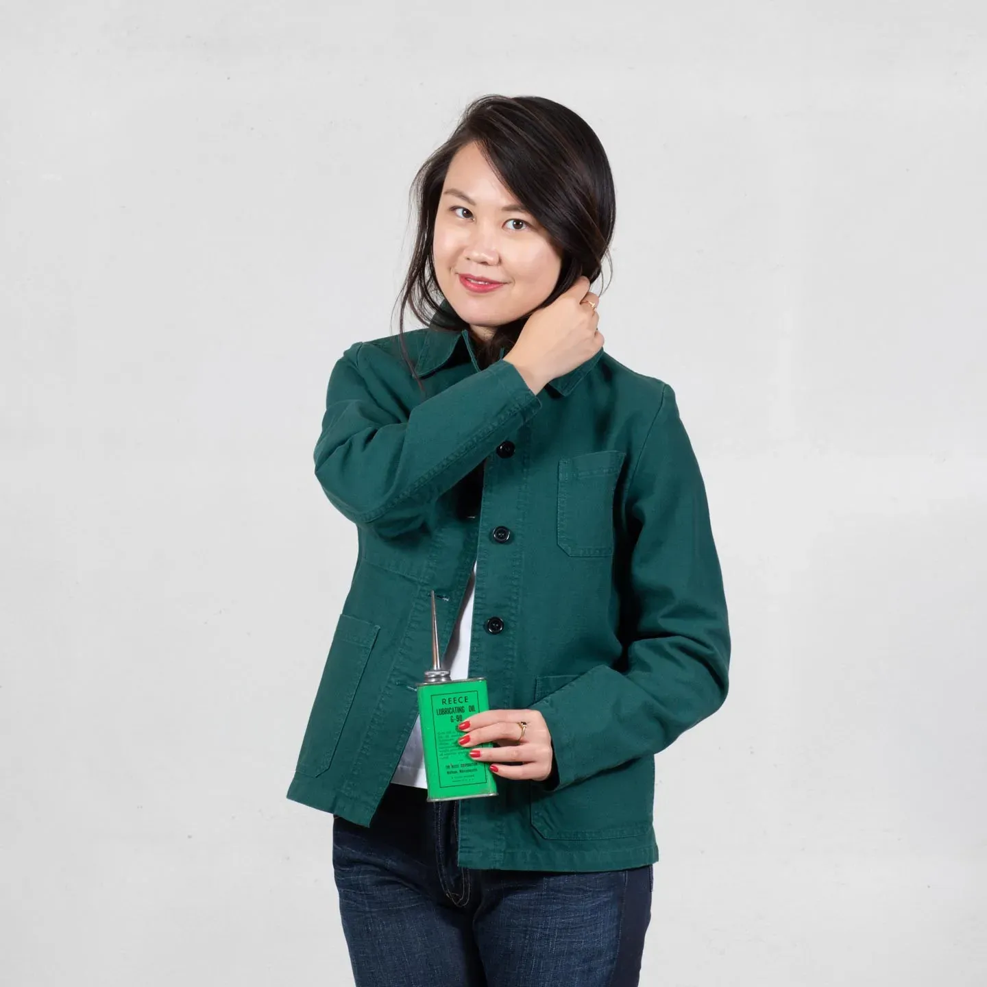 Veste de travail en croisé coton bio 1G/4F - Vert Bouteille