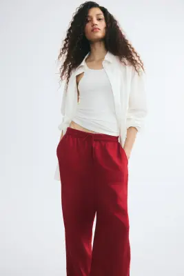 Pantalon en lin mélangé - Rouge foncé — photo 1