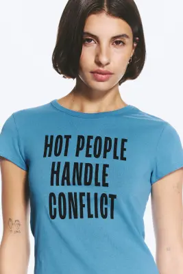 T-shirt carré imprimé à manches courtes - Bleu — photo 2