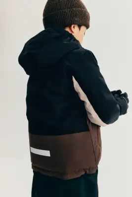 Water-resistant padded jacket - Marron foncé/color block — photo 4