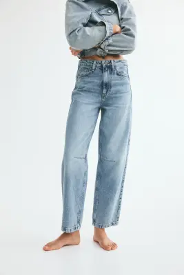 Barrel High Waist Ankle Jeans - Bleu denim clair — photo 4