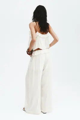 Pantalon avec plis nervure - Crème — photo 4