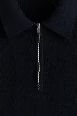 Polo texturé Slim Fit - Bleu marine — photo 4
