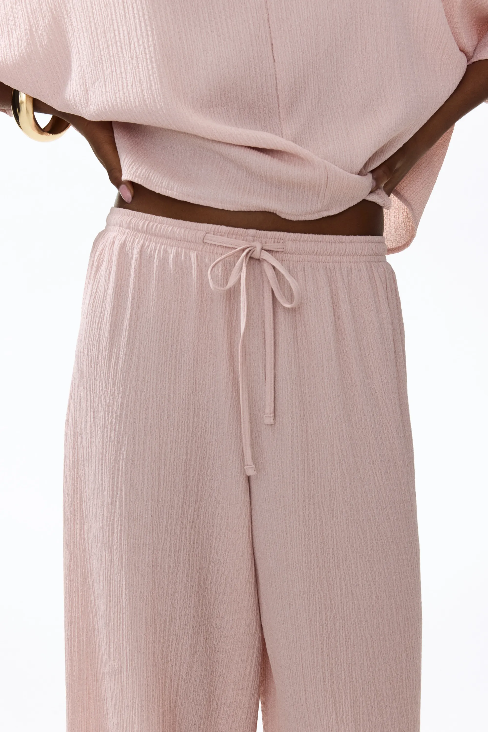 Pantalon large avec taille élastique - Rose ancien clair