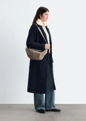 Manteau volumineux en laine avec ceinture - Bleu marine — photo 4