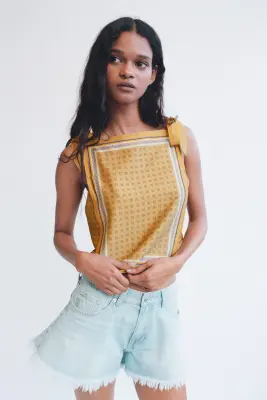 Top imprimé en viscose mélangée - Beige foncé/motif — photo 1