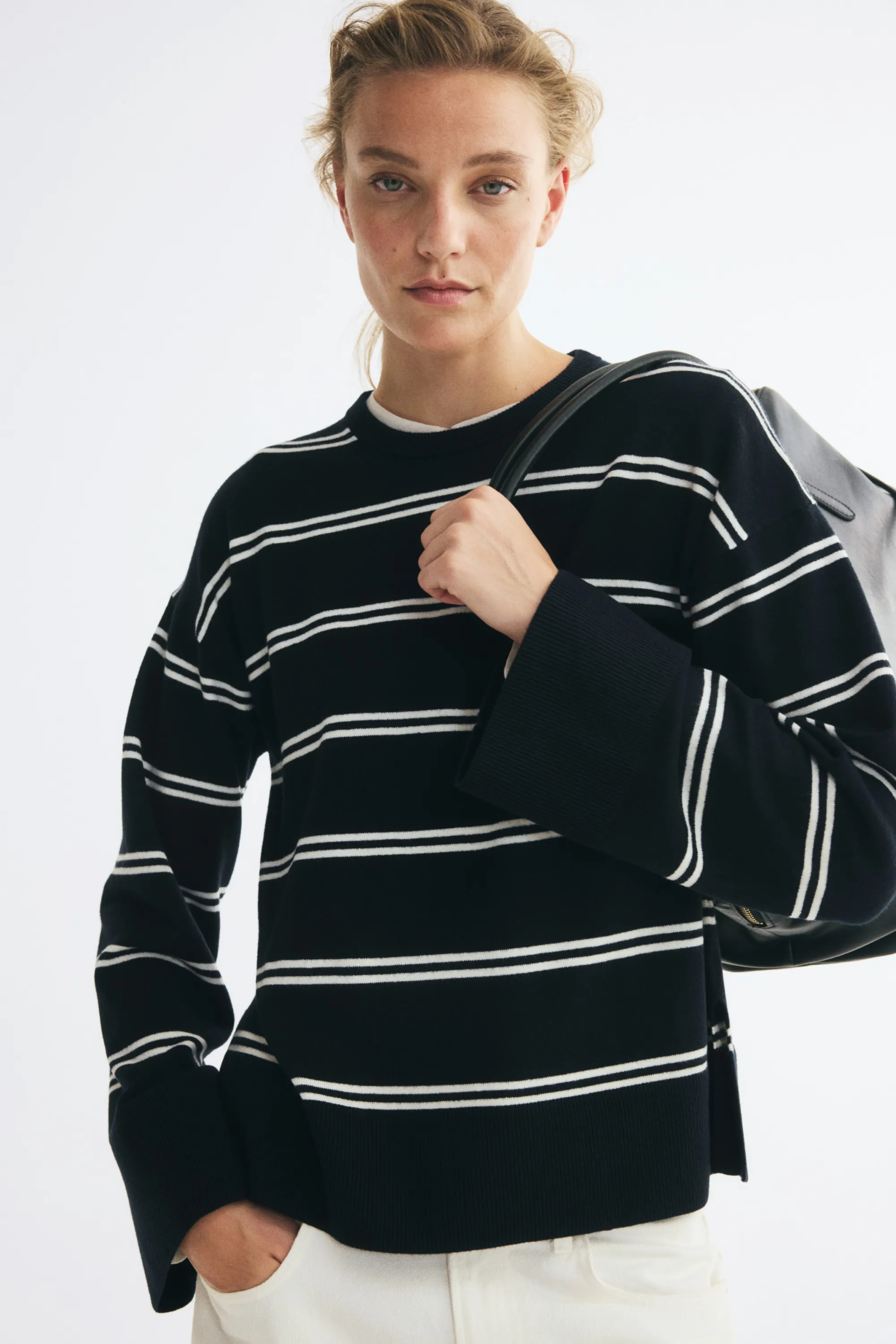 Pull oversize - Bleu foncé/rayures blanches