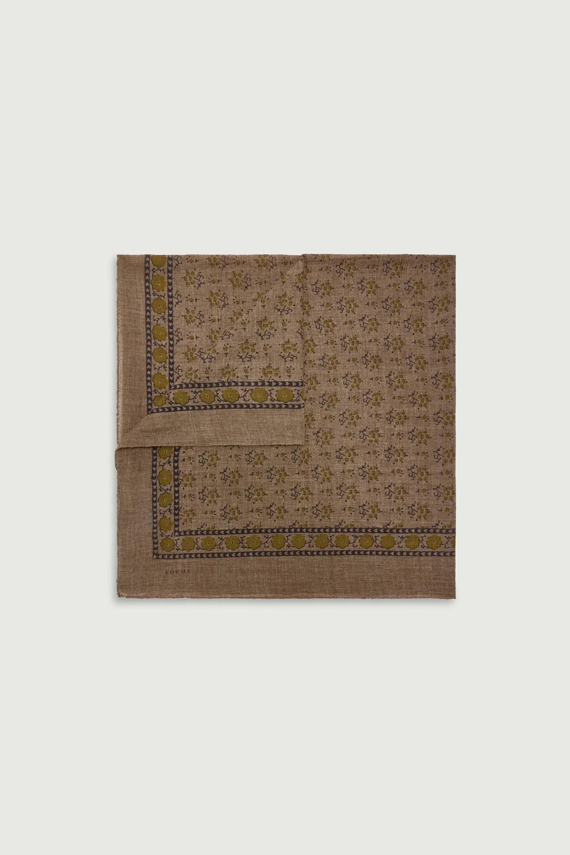 FOULARD CLASSIQUE EN LAINE TAUPE CHINÉ/KAKI