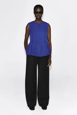 TOP PÉPLUM À PLIS - BLEU COBALT — photo 2