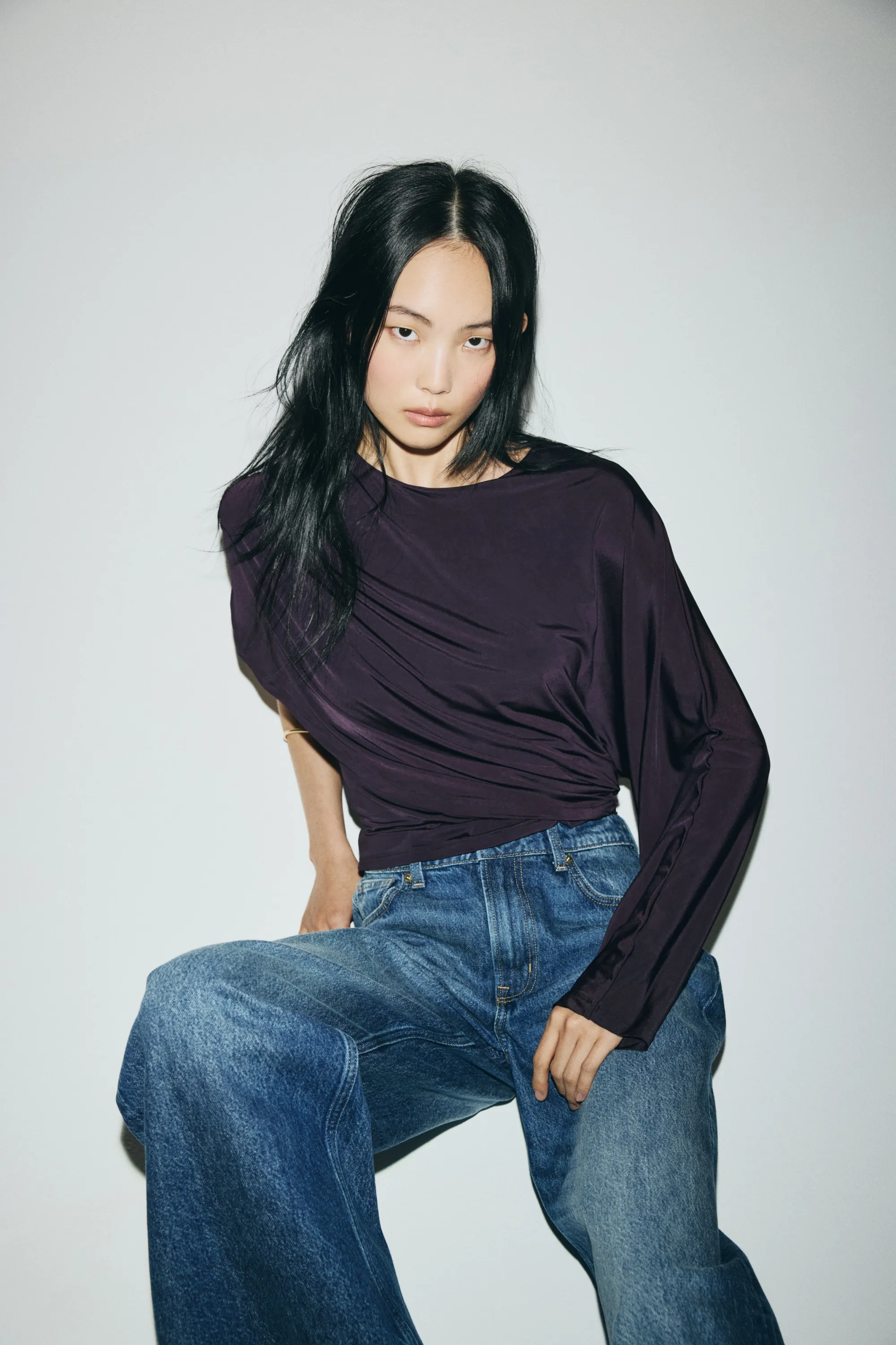 Top asymétrique en jersey - Violet foncé