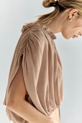 Blouse oversize avec base à effet boule - Beige — photo 2