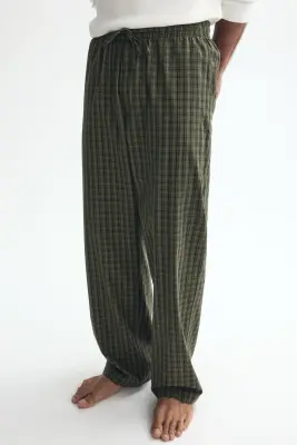 Pantalon Relaxed Fit en popeline - Vert kaki/carreaux — photo 2