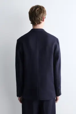 BLAZER BOUTONNAGE SIMPLE EN LIN - BLEU MARINE — photo 4