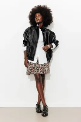 Blouson col montant en simili — photo 5
