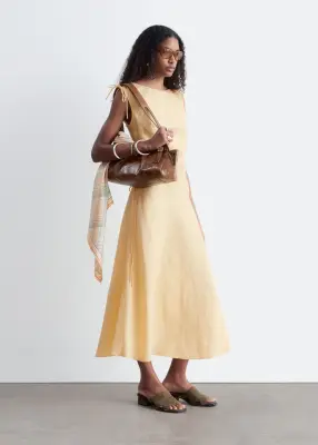 Robe midi évasée en lin - Jaune clair — photo 4