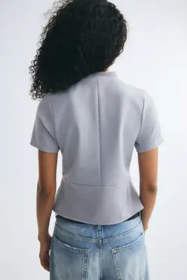 Top péplum à boutons - Gris ancien — photo 3