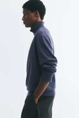 Regular Fit Fine-knit polo-neck jumper - Bleu marine — photo 3