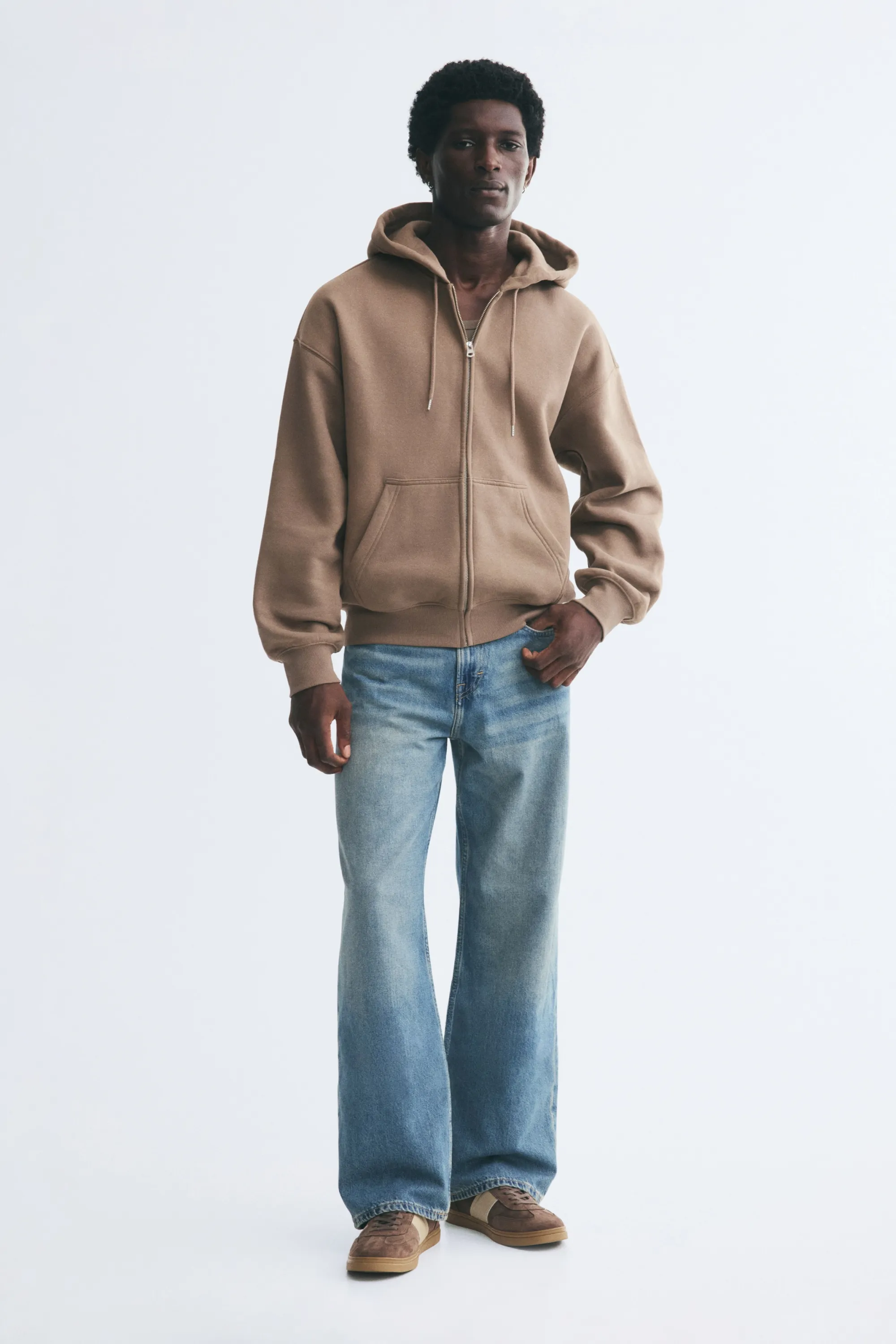 Veste à capuche zippée Oversized Fit - Beige foncé