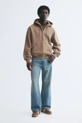 Veste à capuche zippée Oversized Fit - Beige foncé — photo 1