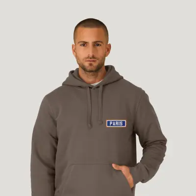 SWEAT SHIRT CAPUCHE COTON BIO BRODÉ - PARIS - CHOCOLAT — photo 2