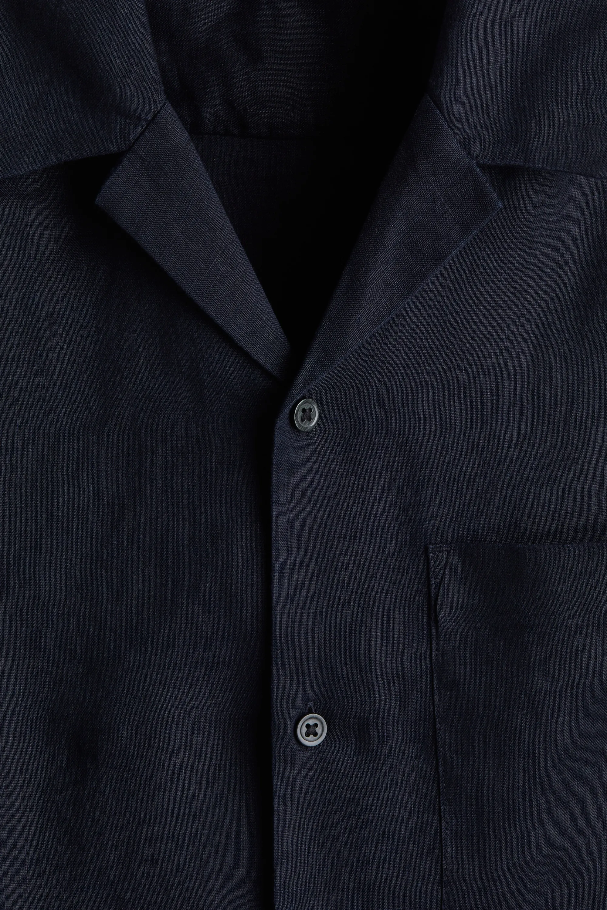 Chemise Regular Fit en lin avec col cubain - Bleu marine