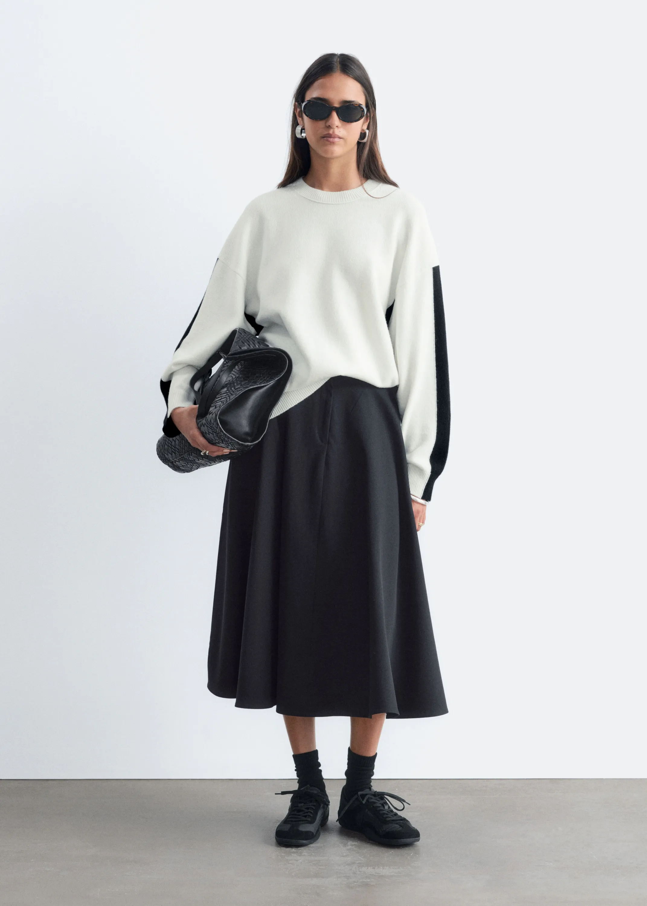 Pull oversize en maille - Écru/Noir