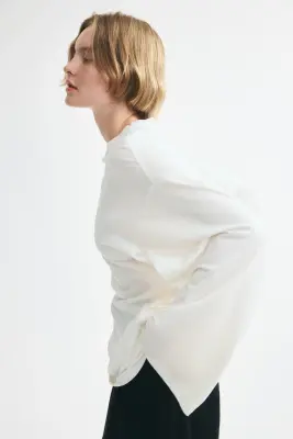 Long-sleeved cotton top - Crème — photo 3
