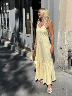 Robe longue dos nu en coton jaune pastel Retail price 500€ Taille S — photo 3