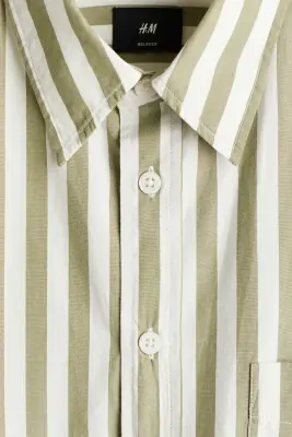 Chemise Relaxed Fit en popeline - Vert kaki/rayé — photo 5