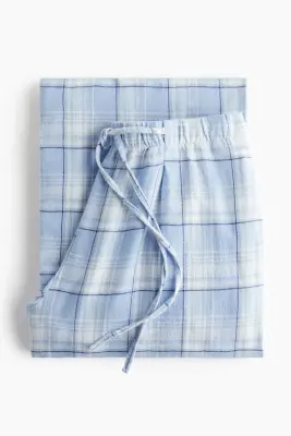 Pantalon à taille élastique - Bleu clair/carreaux — photo 4