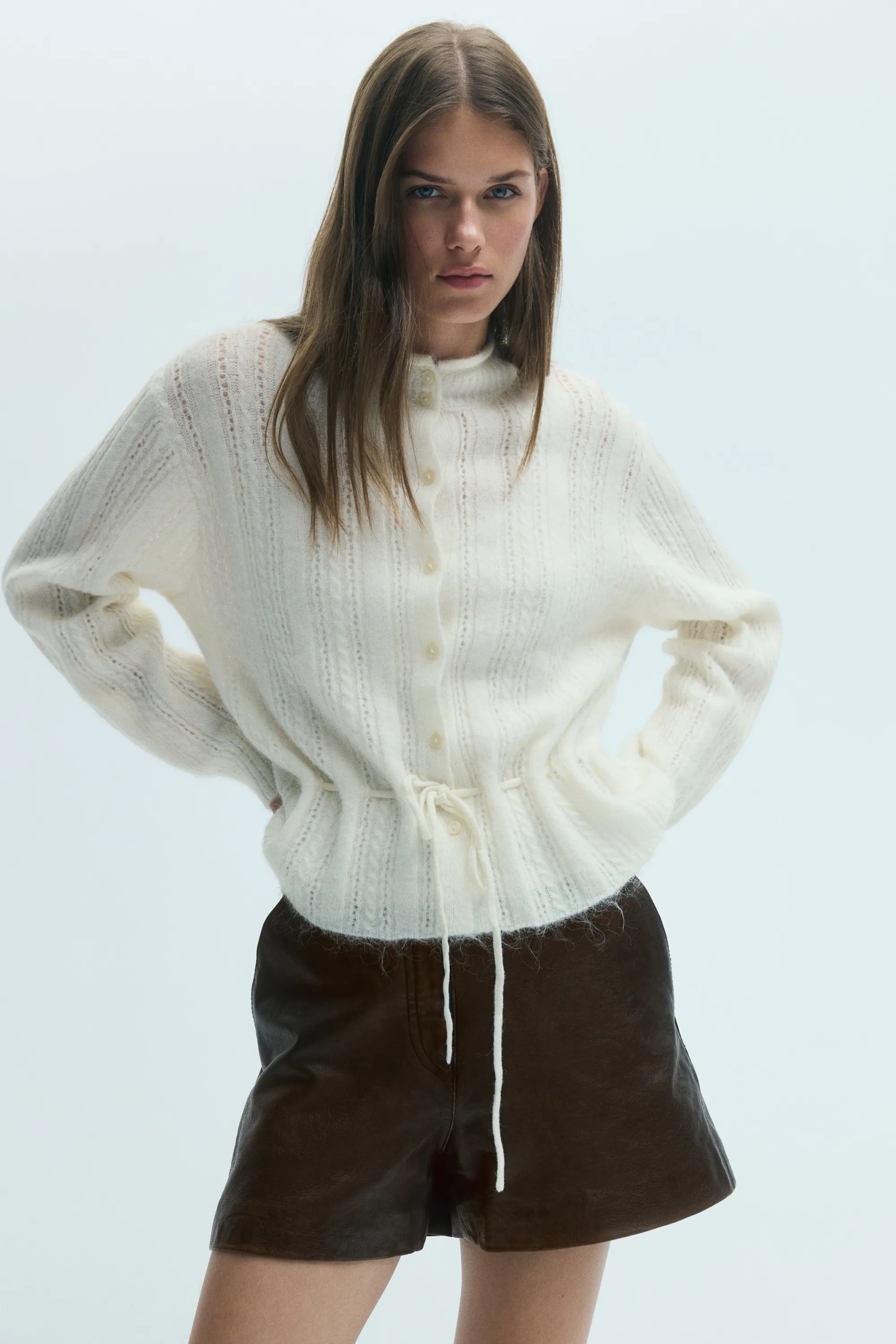 Gilet en maille avec cordon de serrage - Crème