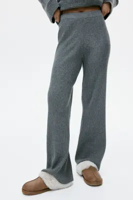 Pantalon large en maille côtelée - Gris chiné — photo 2