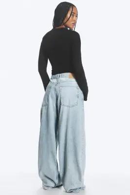 Jean baggy ample taille mi-haute unisexe Astro - Dream Blue - Bleu clair — photo 1