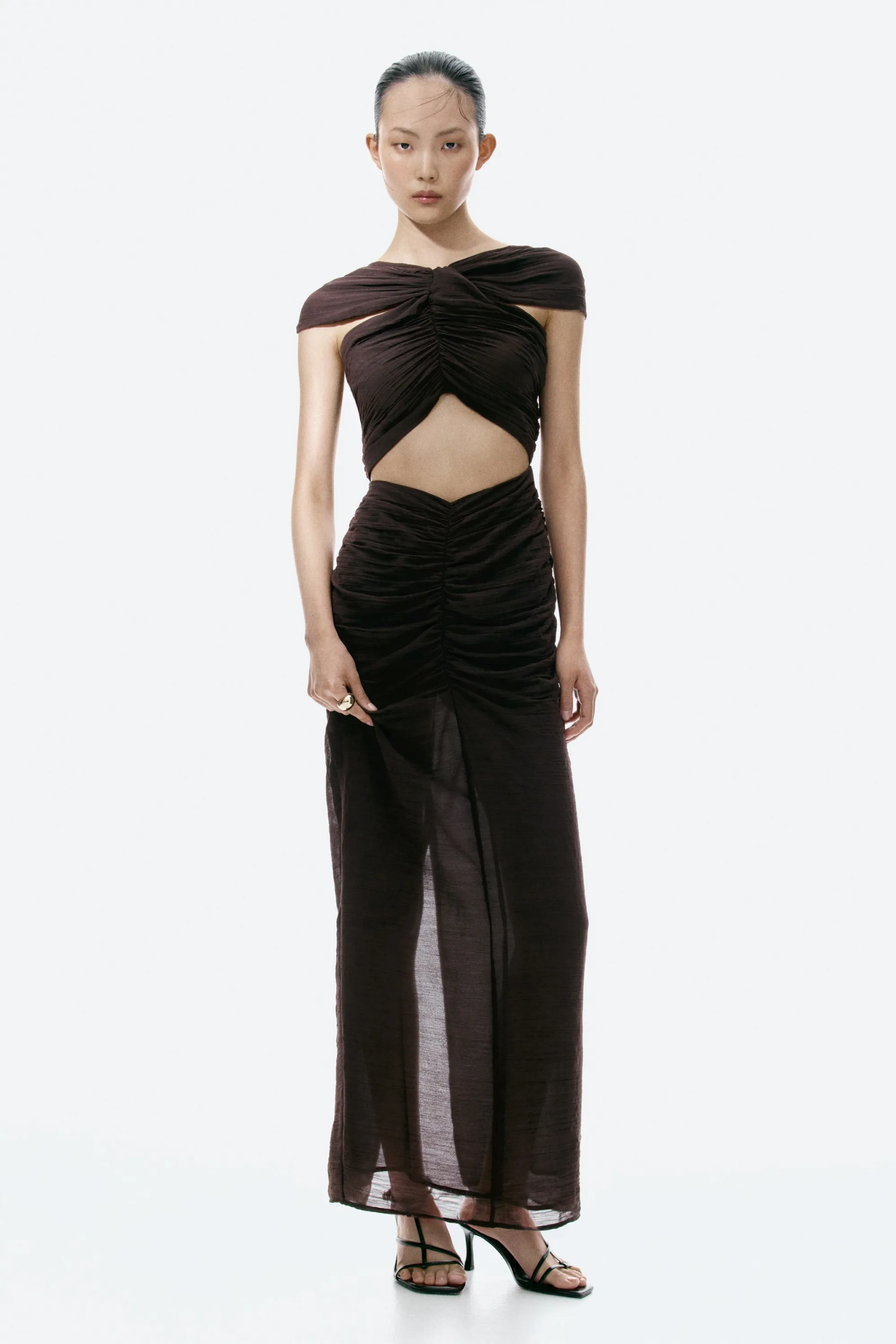 Robe découpée avec détail façon cape - Marron foncé