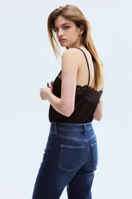 Slim High Waist Ankle Jeans - Bleu denim foncé — photo 2