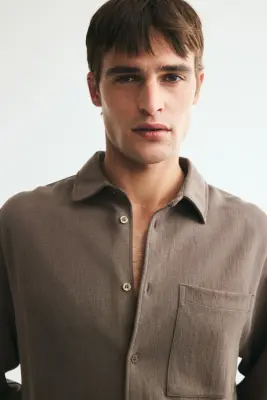 Chemise Relaxed Fit en jersey - Taupe foncé — photo 2