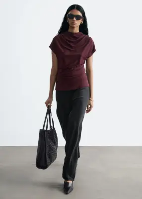 Pantalon en satin à cordon de serrage - Noir — photo 2