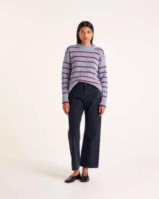 Pull Madeleine rayures bleu et bordeaux — photo 4