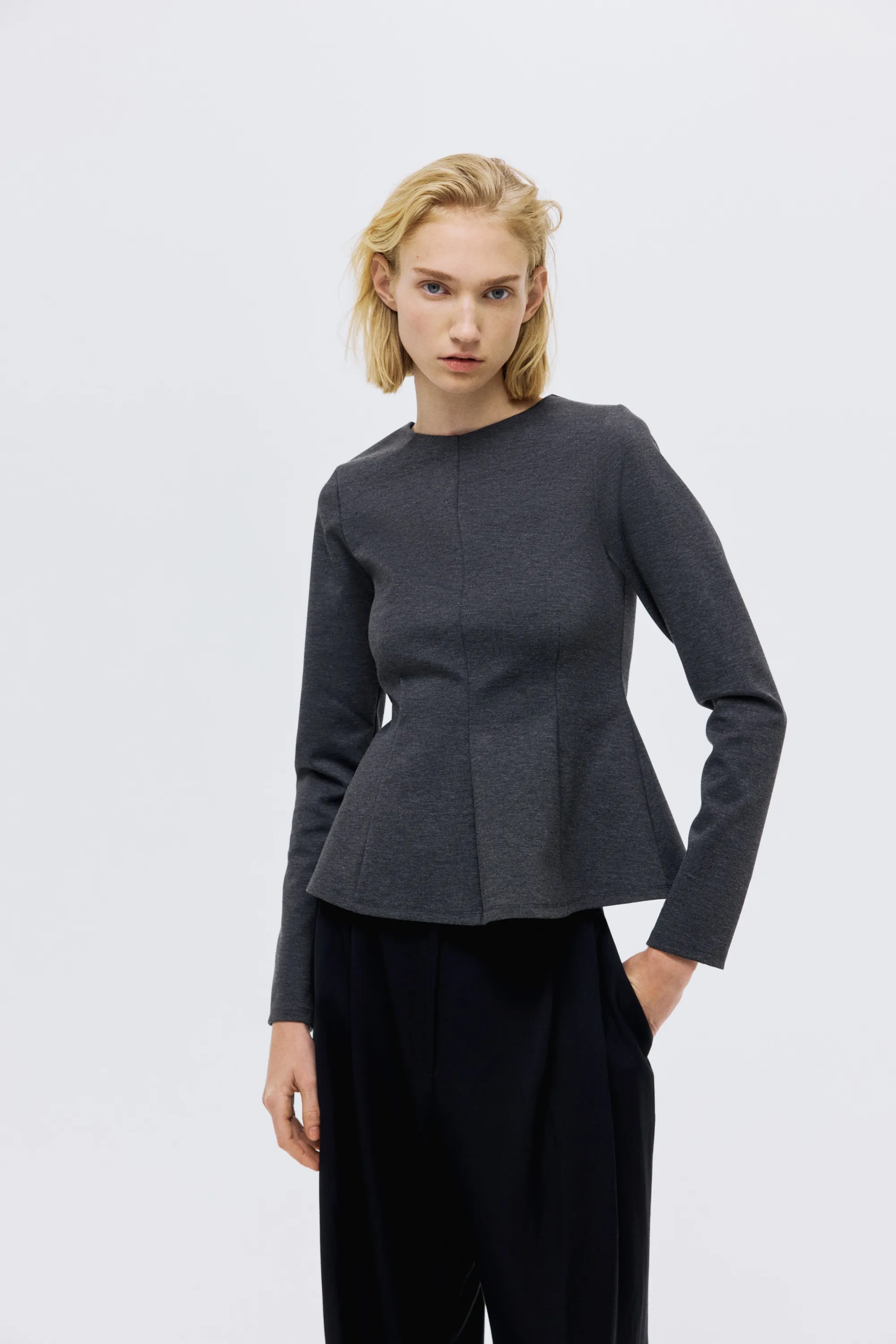 Top péplum en jersey - Gris foncé