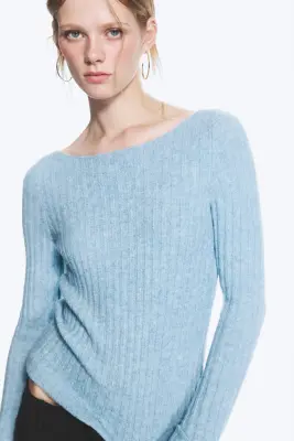 Knitted ribbed sweater - Bleu Clair Poudré — photo 2