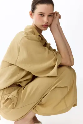Straight lyocell-blend trousers - Beige — photo 3
