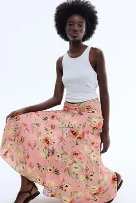 Jupe plissée en viscose - Rose clair/fleuri — photo 1