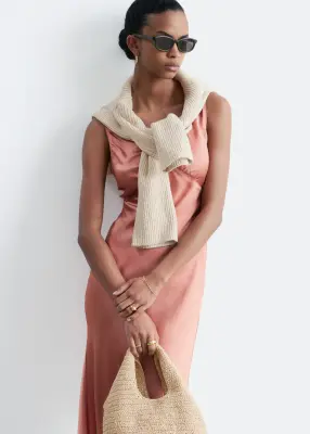 Robe combinaison midi à col en V - Pêche — photo 1