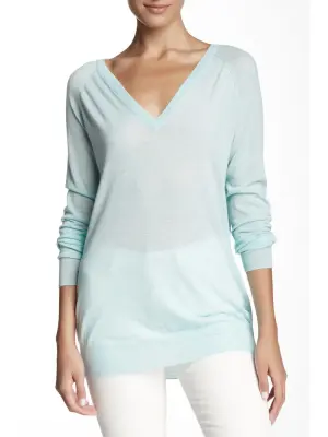 Pull ASHER col V en laine et cachemire vert d'eau Prix boutique 210€ Taille 38/40 — photo 2