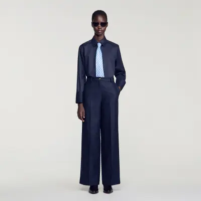 Pantalon droit strassé en laine