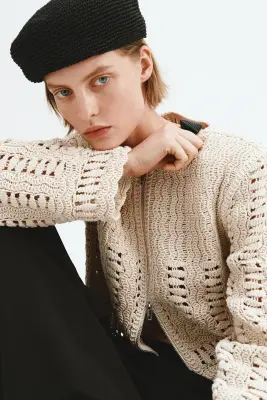 Veste en coton façon crochet - Crème — photo 2