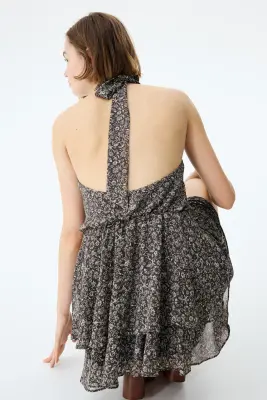 Robe dos nu en mousseline - Gris foncé/fleuri — photo 2